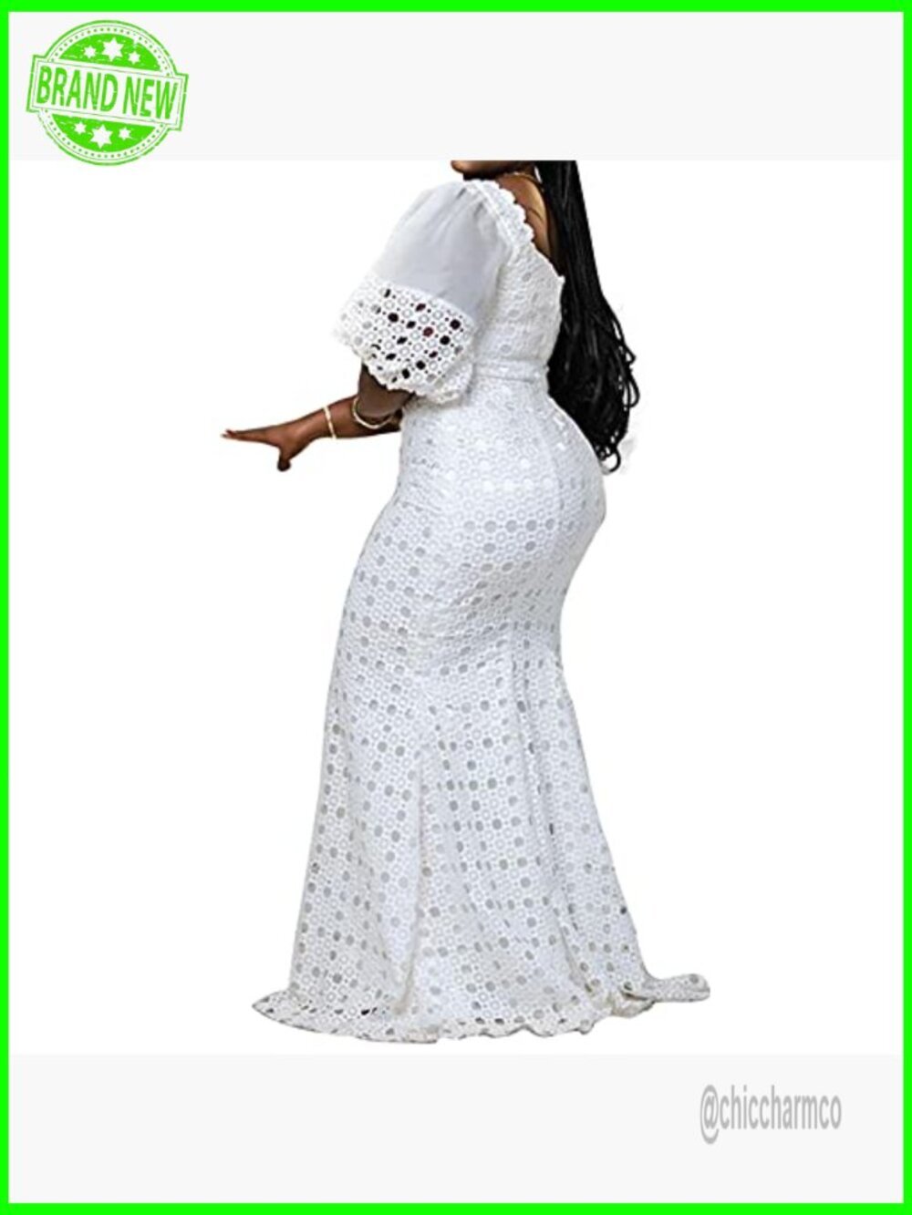 Plus Size Formal Maxi Dress Lantern Sleeve Bodycon Mermaid Gown - Picture 2 of 7